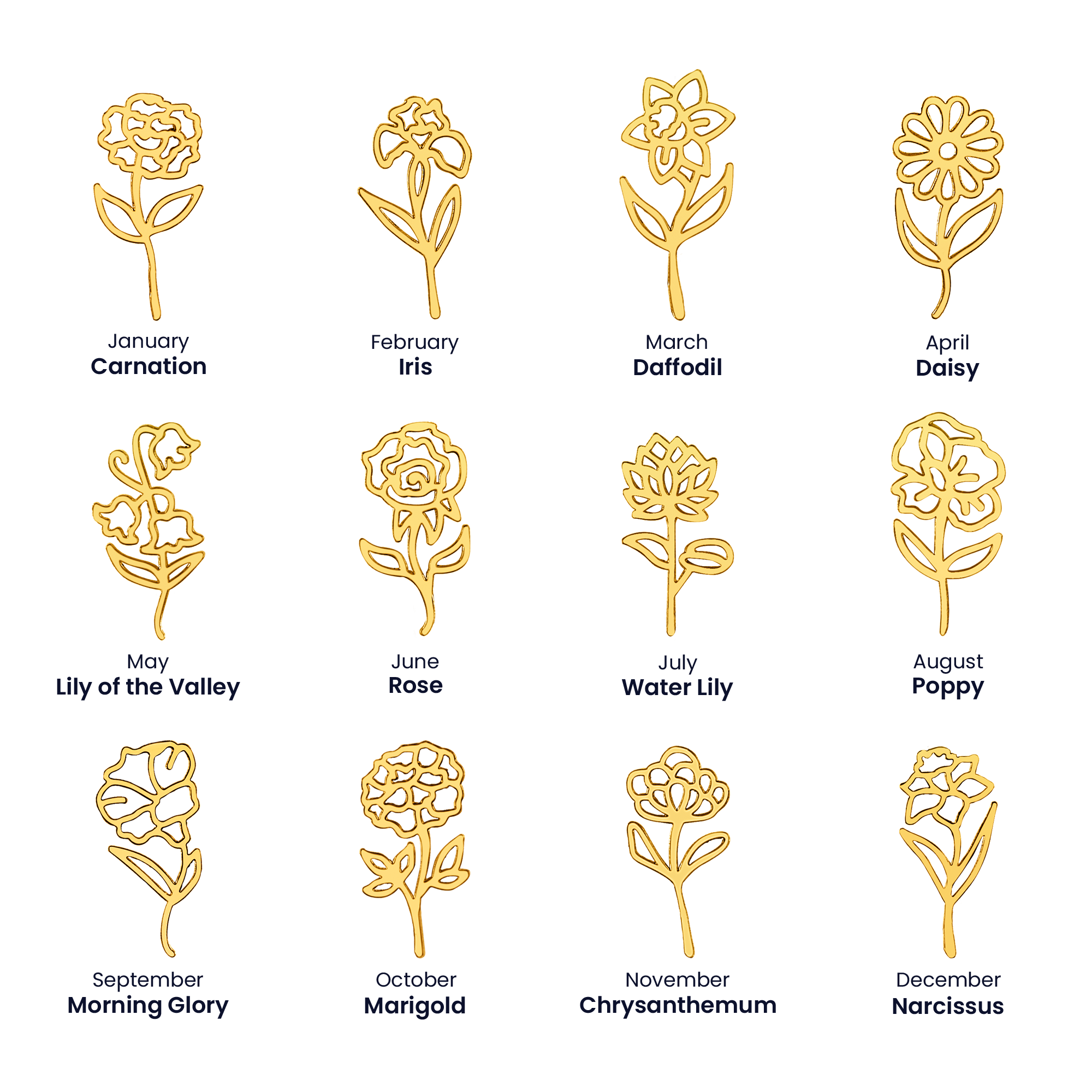 Birth Flower Name Necklace, Christmas Gift For Her - Everyoou