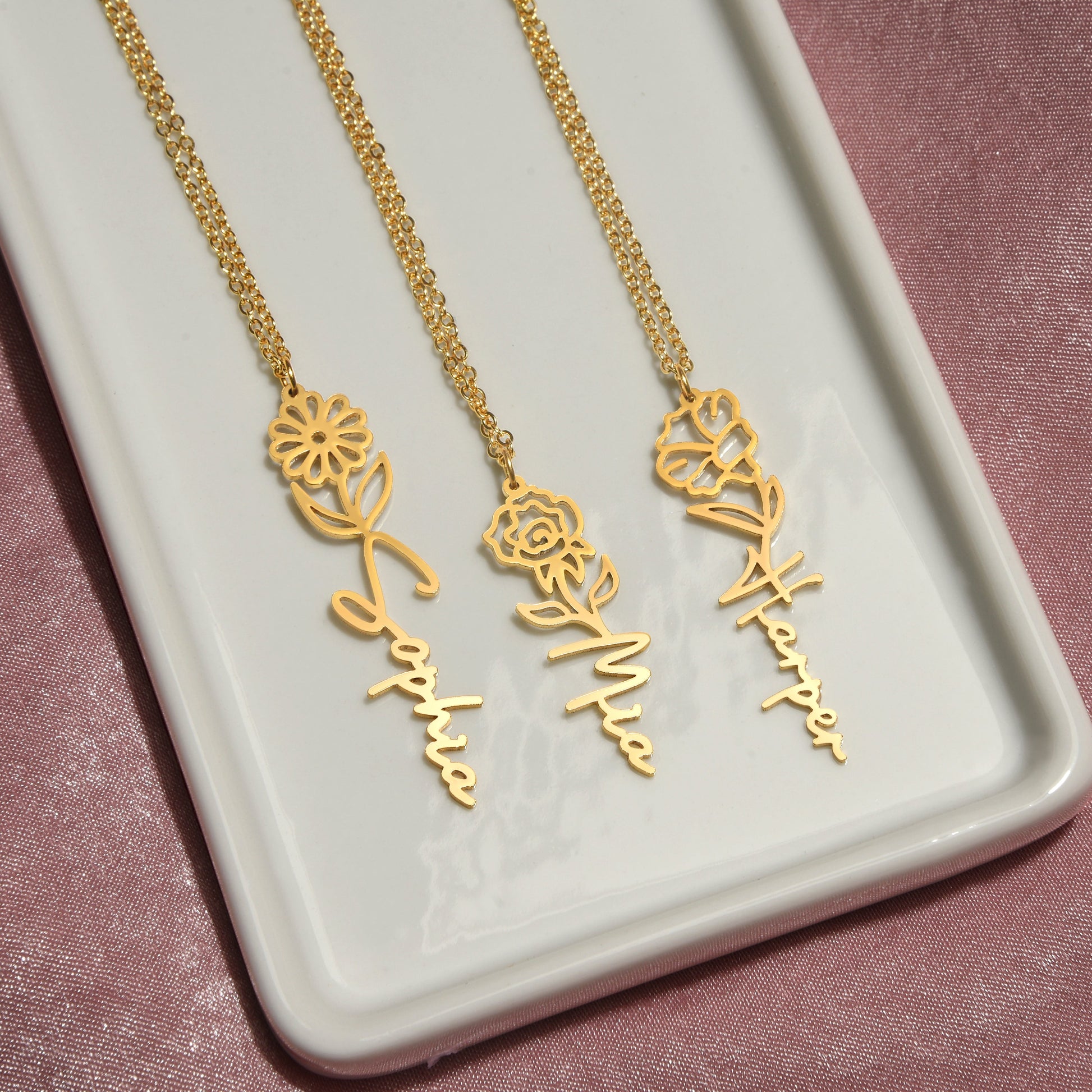 Birth Flower Name Necklace - Everyoou