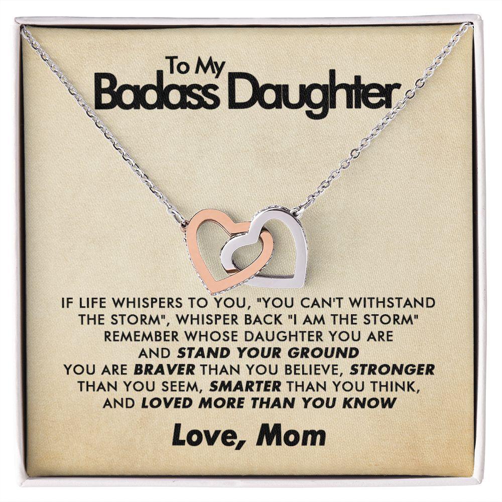 To My Badass Daughter - Stand Your Ground - Interlocking Hearts Necklace - Love Mom - Everyoou