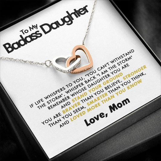 To My Badass Daughter - Stand Your Ground - Interlocking Hearts Necklace - Love Mom - Everyoou