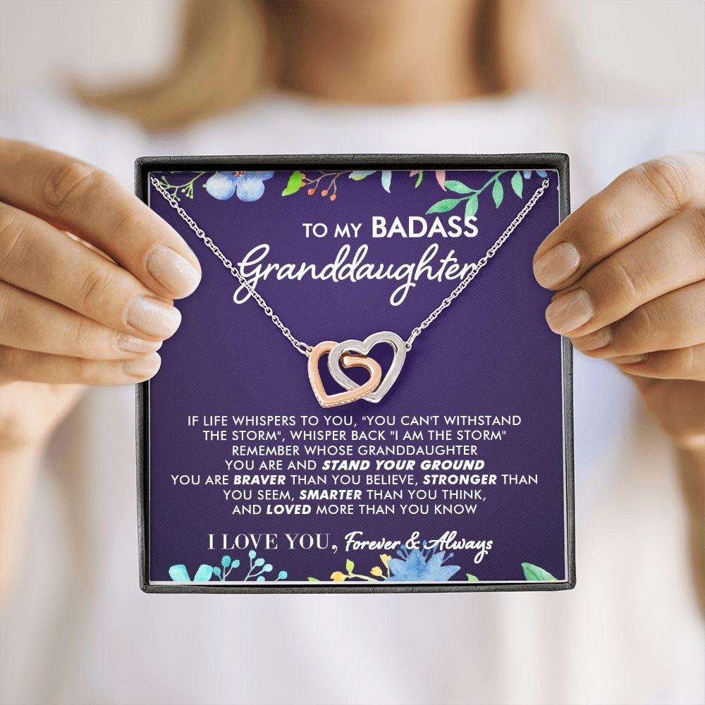 To My Badass Granddaughter - Blooming Storm - Interlocking Hearts Necklace - Everyoou