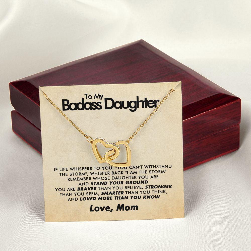 To My Badass Daughter - Stand Your Ground - Interlocking Hearts Necklace - Love Mom - Everyoou