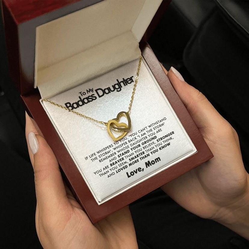 To My Badass Daughter - Interlocking Hearts Necklace - Love Mom - Everyoou