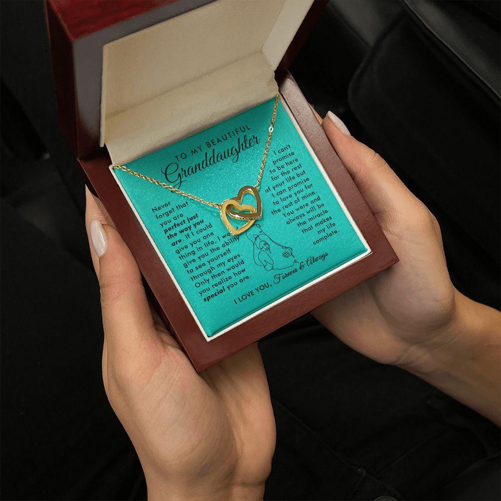 To My Beautiful Granddaughter - Miracle Of My Life - Interlocking Hearts Necklace - Everyoou