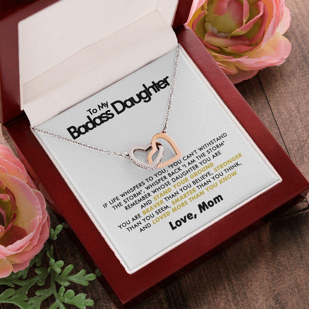 To My Badass Daughter - Stand Your Ground - Interlocking Hearts Necklace - Love Mom - Everyoou