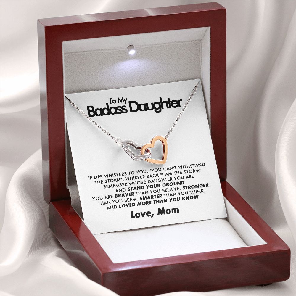 To My Badass Daughter - Interlocking Hearts Necklace - Love Mom - Everyoou