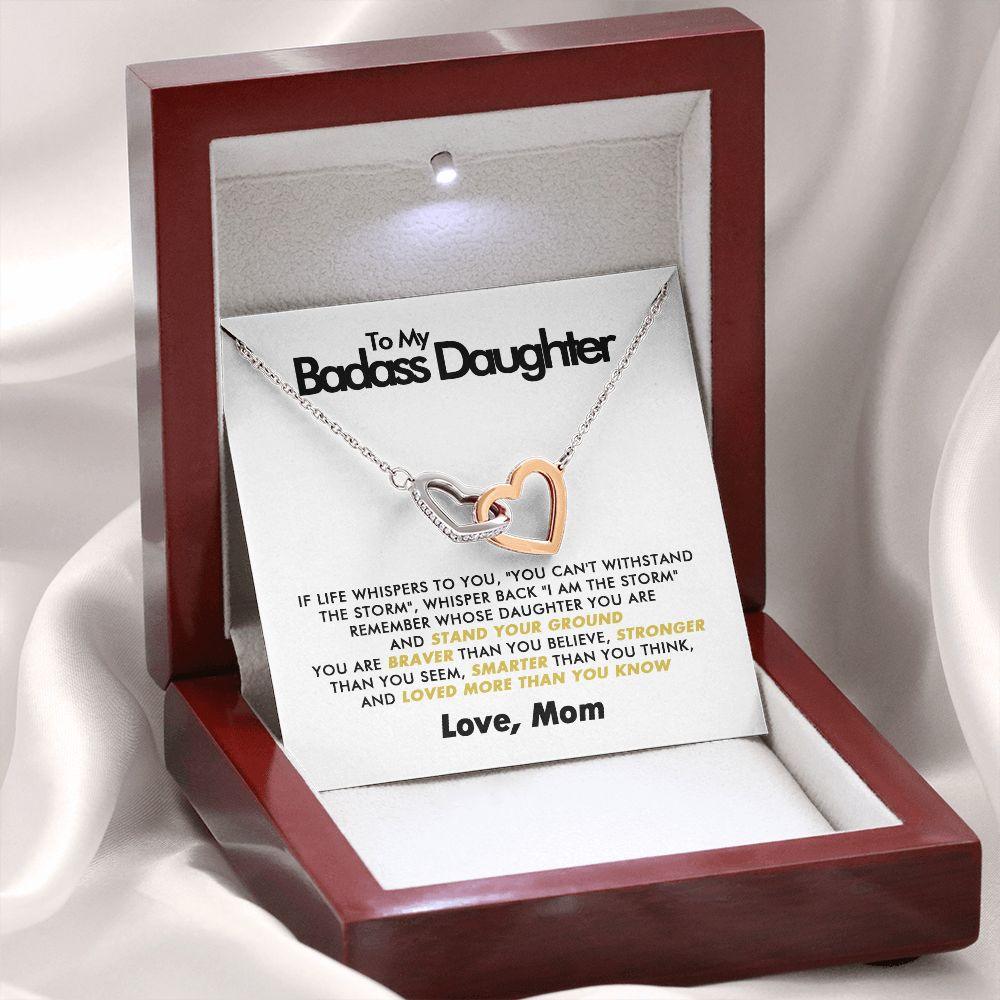 To My Badass Daughter - Stand Your Ground - Interlocking Hearts Necklace - Love Mom - Everyoou