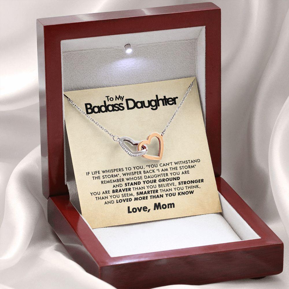 To My Badass Daughter - Stand Your Ground - Interlocking Hearts Necklace - Love Mom - Everyoou
