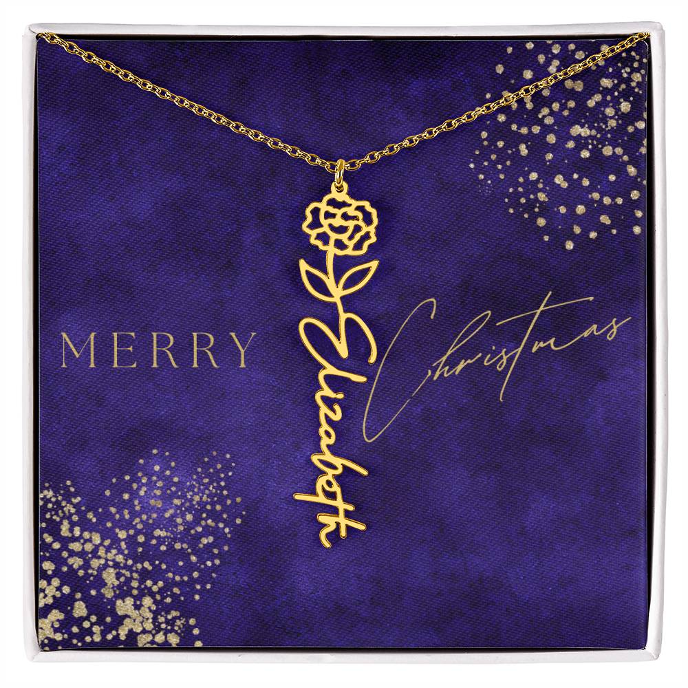 Birth Flower Name Necklace, Christmas Gift For Her - Everyoou