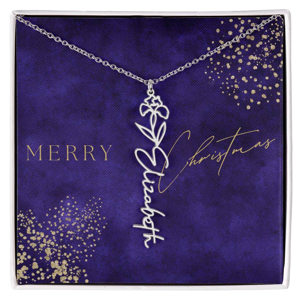 Birth Flower Name Necklace, Christmas Gift For Her - Everyoou