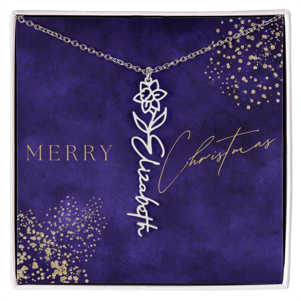 Birth Flower Name Necklace, Christmas Gift For Her - Everyoou