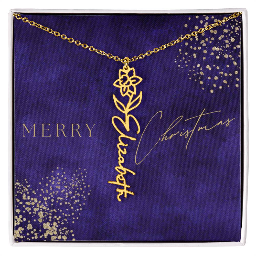 Birth Flower Name Necklace, Christmas Gift For Her - Everyoou
