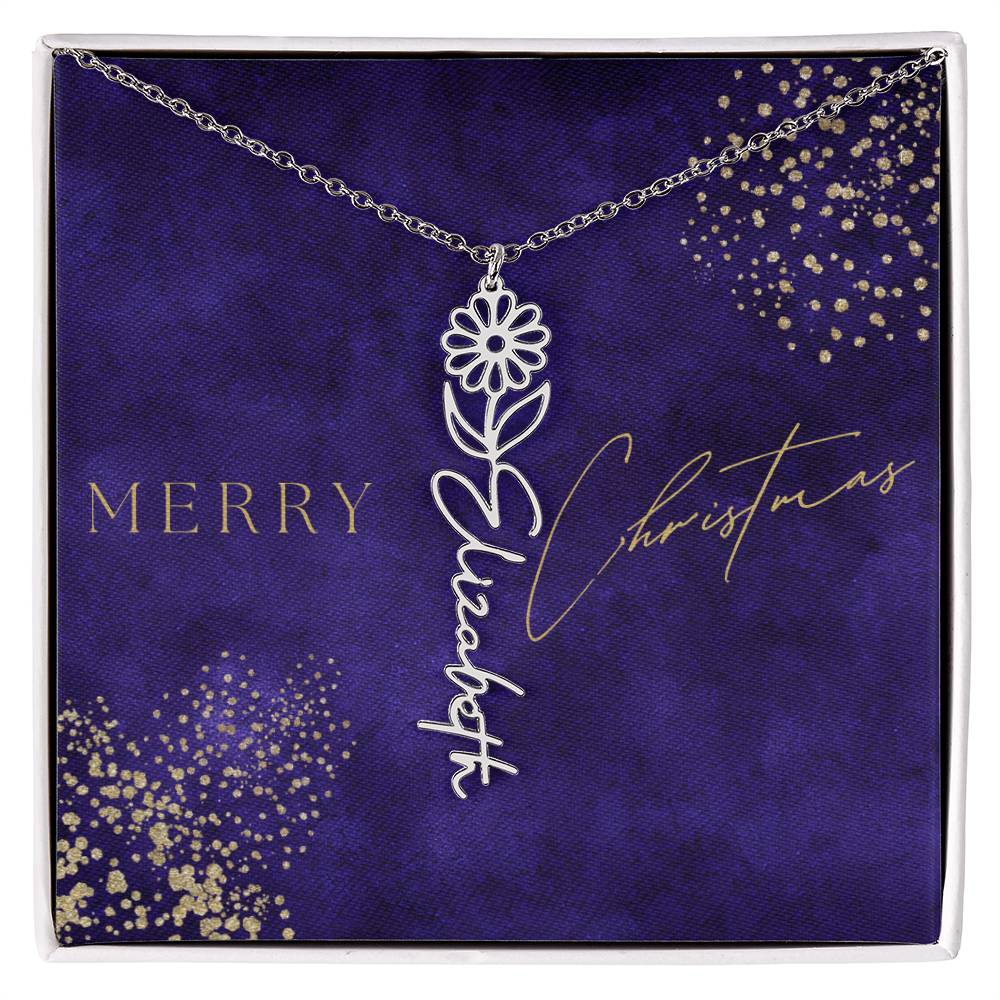 Birth Flower Name Necklace, Christmas Gift For Her - Everyoou
