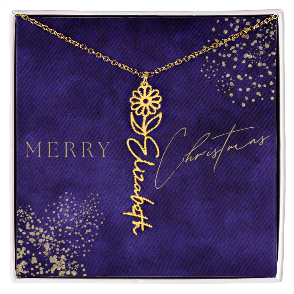 Birth Flower Name Necklace, Christmas Gift For Her - Everyoou
