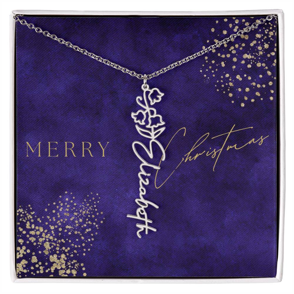 Birth Flower Name Necklace, Christmas Gift For Her - Everyoou