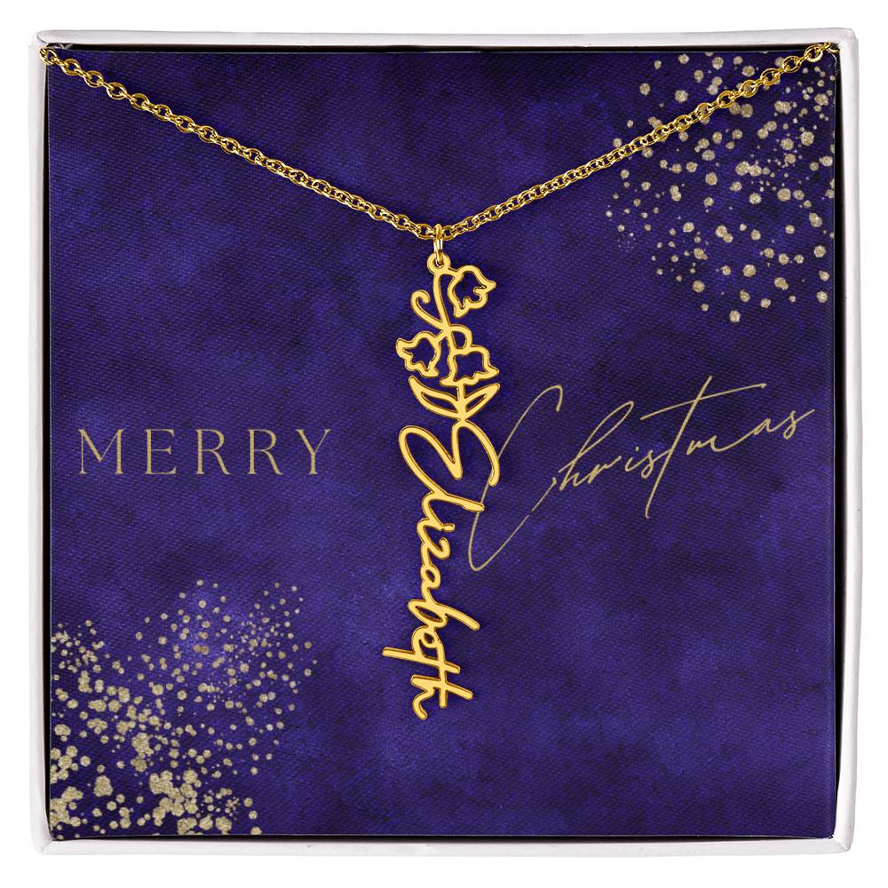 Birth Flower Name Necklace, Christmas Gift For Her - Everyoou