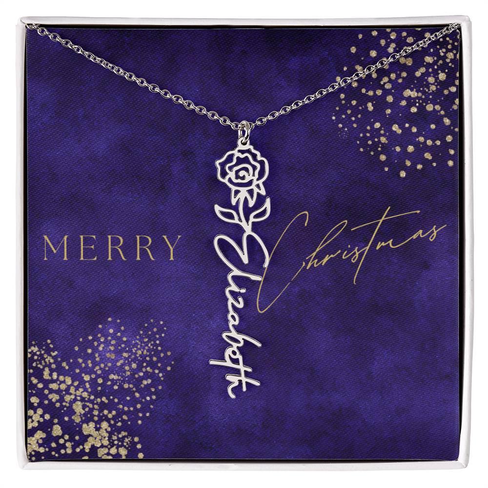 Birth Flower Name Necklace, Christmas Gift For Her - Everyoou