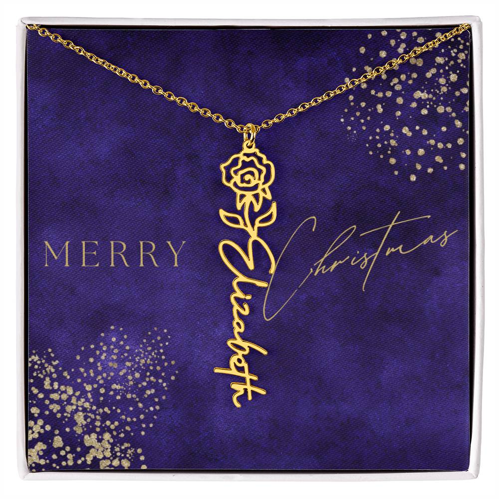 Birth Flower Name Necklace, Christmas Gift For Her - Everyoou