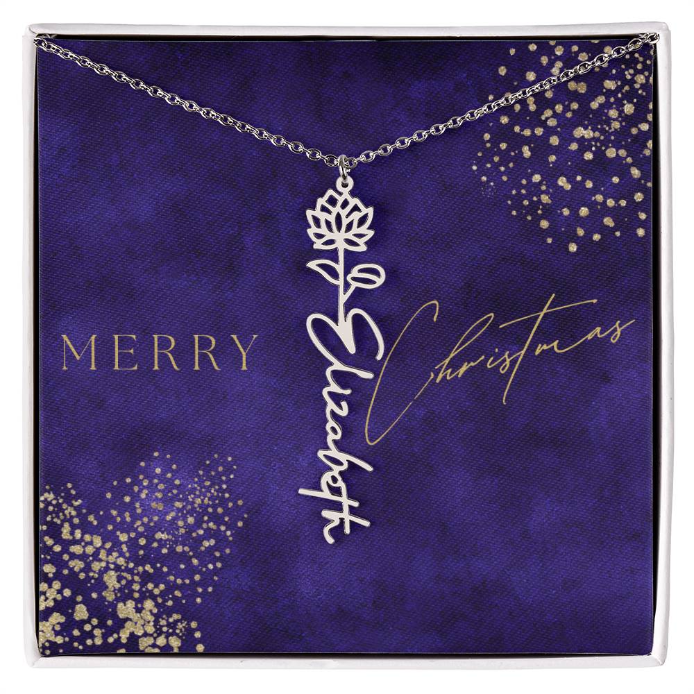 Birth Flower Name Necklace, Christmas Gift For Her - Everyoou