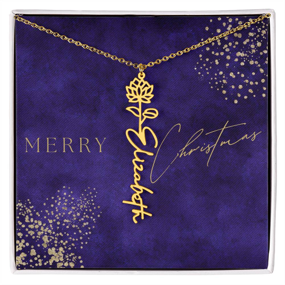 Birth Flower Name Necklace, Christmas Gift For Her - Everyoou