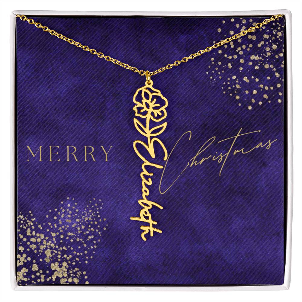 Birth Flower Name Necklace, Christmas Gift For Her - Everyoou