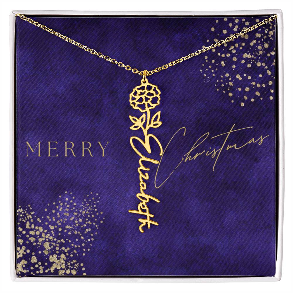 Birth Flower Name Necklace, Christmas Gift For Her - Everyoou