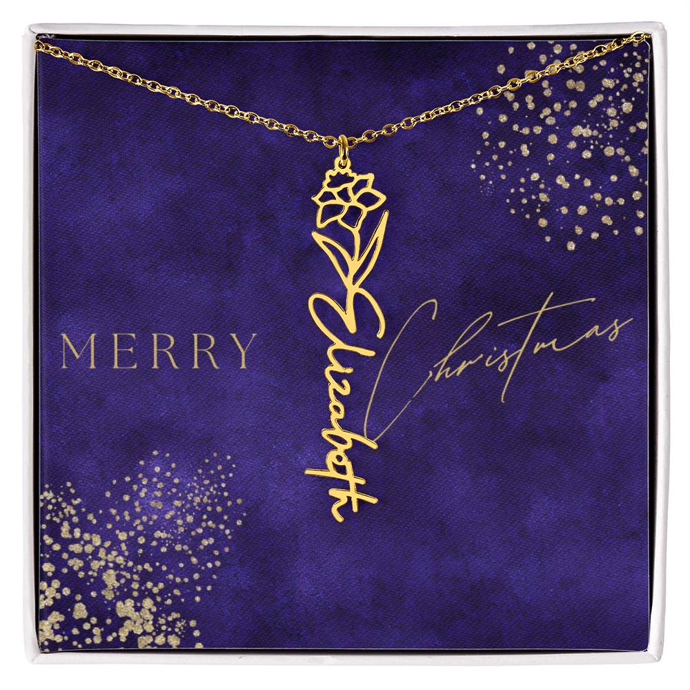 Birth Flower Name Necklace, Christmas Gift For Her - Everyoou