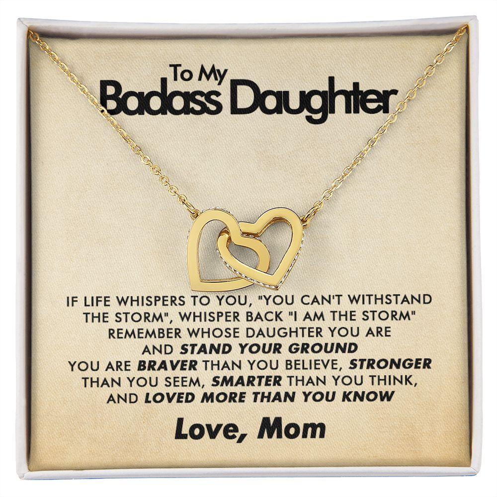 To My Badass Daughter - Stand Your Ground - Interlocking Hearts Necklace - Love Mom - Everyoou