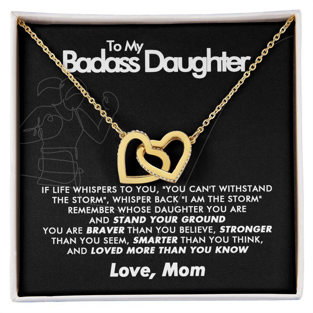 To My Badass Daughter - Stand Your Ground - Interlocking Hearts Necklace - Love Mom - Everyoou