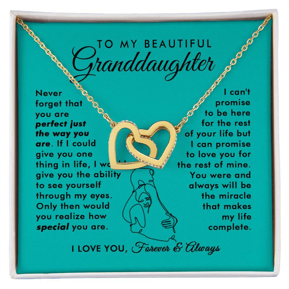 To My Beautiful Granddaughter - Miracle Of My Life - Interlocking Hearts Necklace - Everyoou