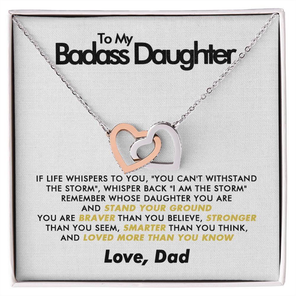 To My Badass Daughter - Stand Your Ground - Interlocking Hearts Necklace - Love Dad - Everyoou