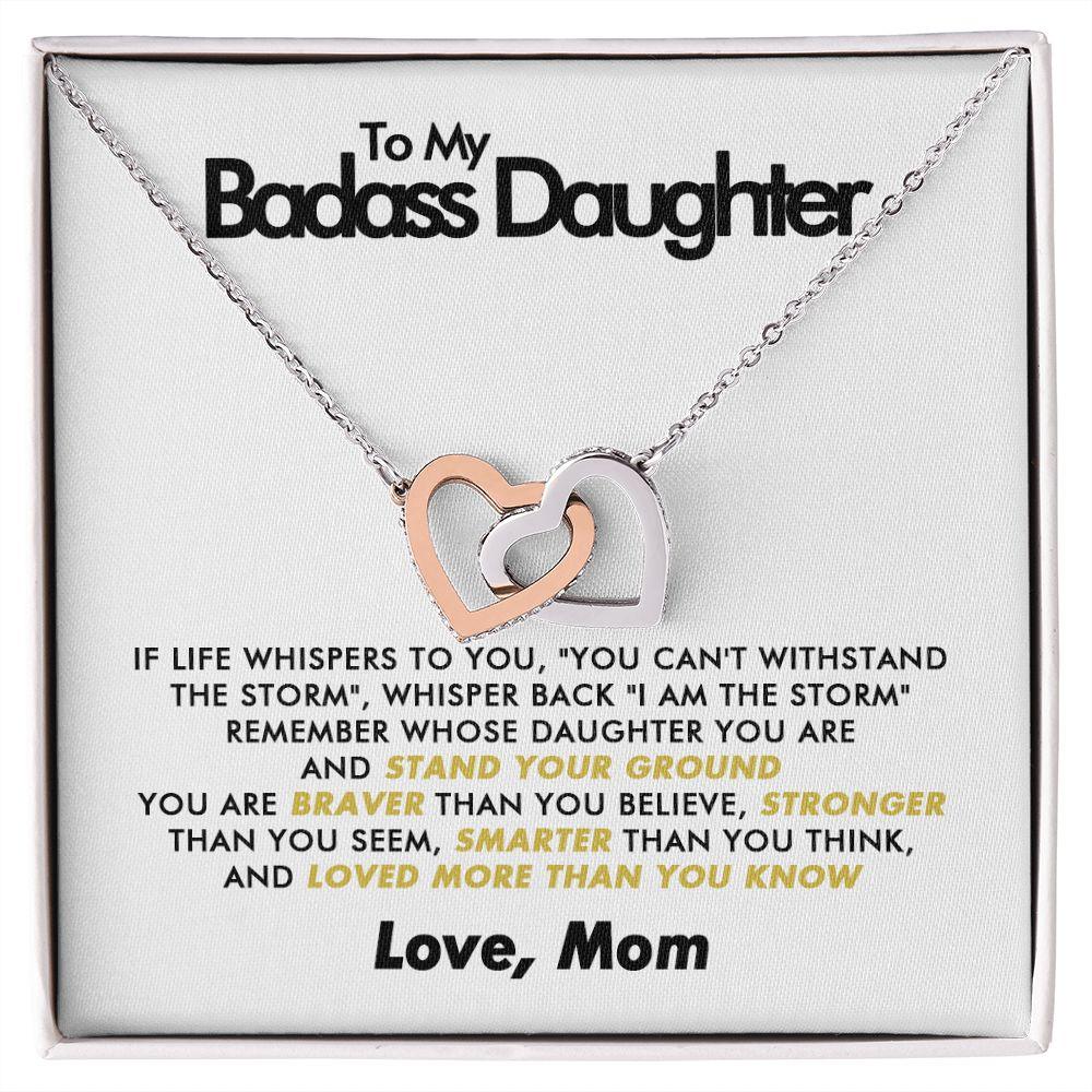 To My Badass Daughter - Stand Your Ground - Interlocking Hearts Necklace - Love Mom - Everyoou