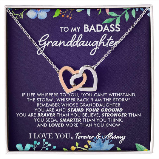 To My Badass Granddaughter - Blooming Storm - Interlocking Hearts Necklace - Everyoou