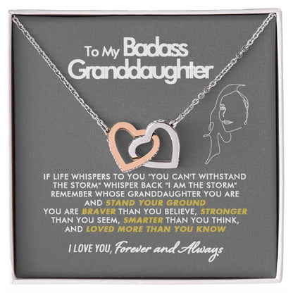 To My Badass Granddaughter - Stronger - Interlocking Hearts Necklace - Everyoou