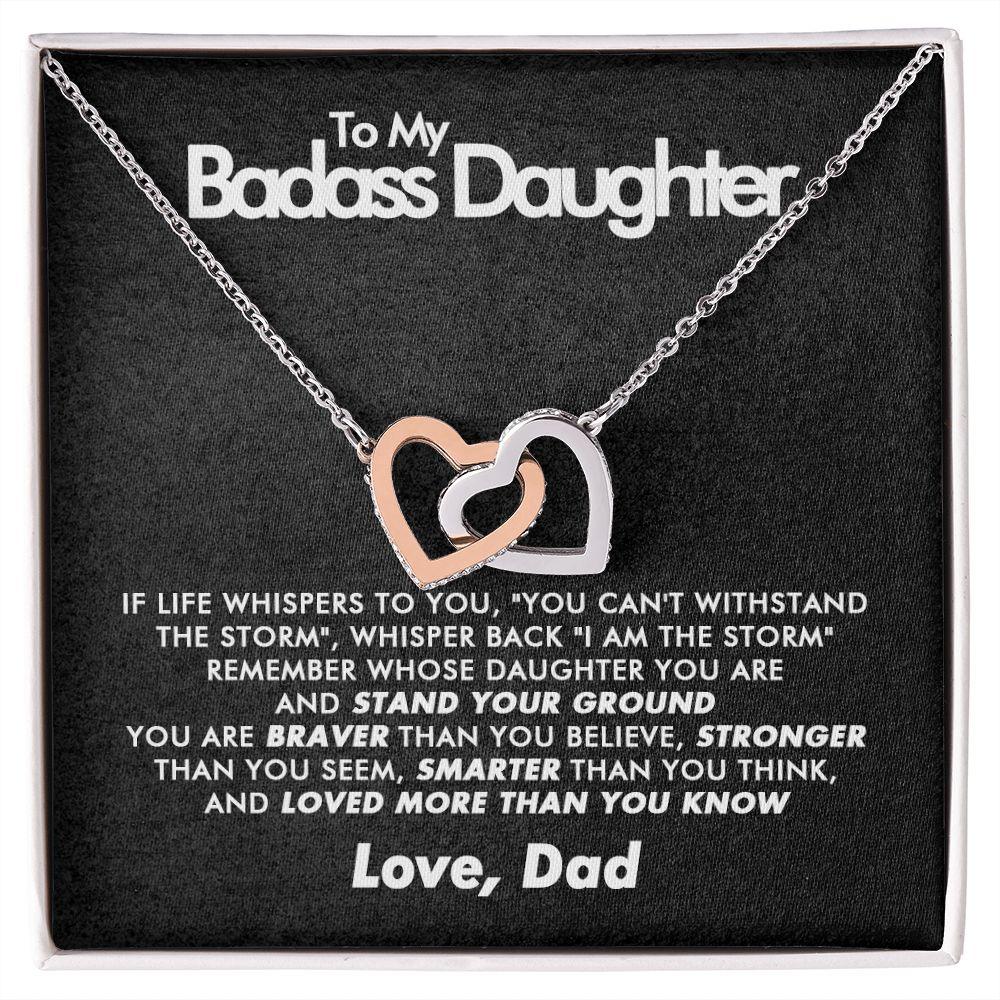 To My Badass Daughter - Stand Your Ground - Interlocking Hearts Necklace - Love Dad - Everyoou