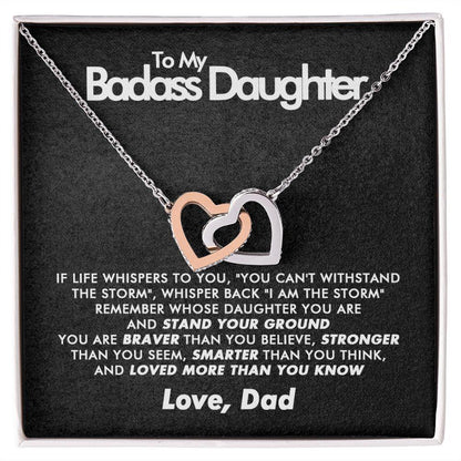 To My Badass Daughter - Stand Your Ground - Interlocking Hearts Necklace - Love Dad - Everyoou