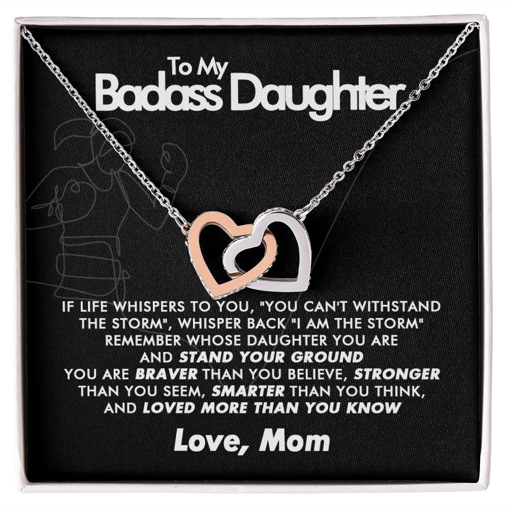 To My Badass Daughter - Stand Your Ground - Interlocking Hearts Necklace - Love Mom - Everyoou