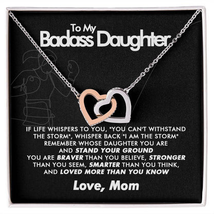 To My Badass Daughter - Stand Your Ground - Interlocking Hearts Necklace - Love Mom - Everyoou