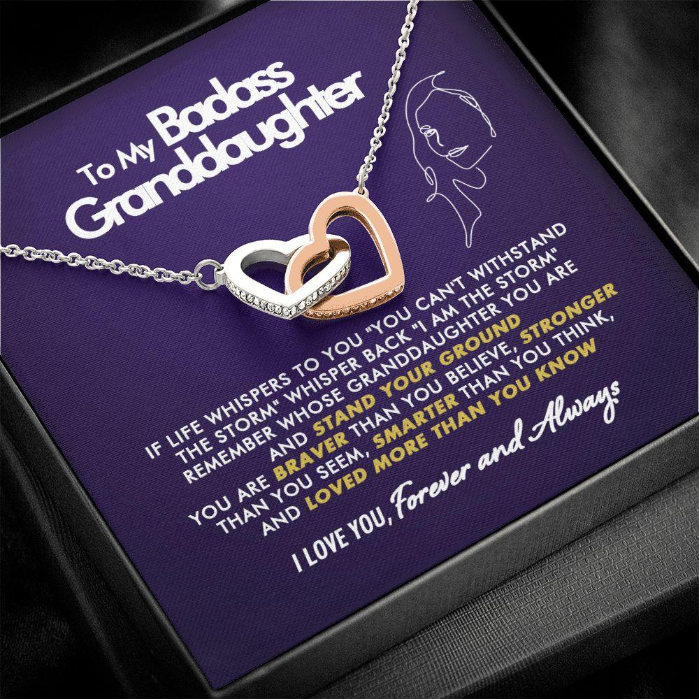 To My Badass Granddaughter - Braver - Interlocking Hearts Necklace - Everyoou