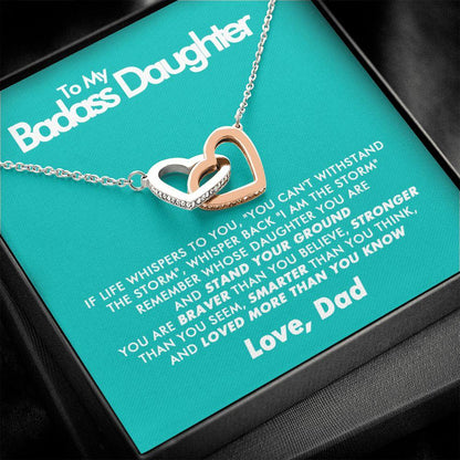 To My Badass Daughter - Stand Your Ground - Interlocking Hearts Necklace - Love Dad - Everyoou