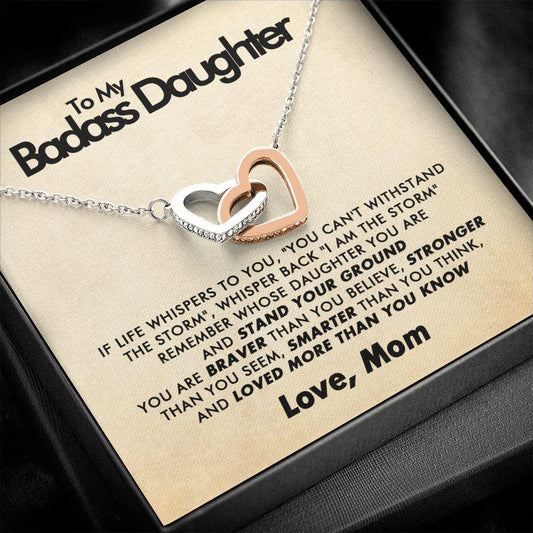 To My Badass Daughter - Stand Your Ground - Interlocking Hearts Necklace - Love Mom - Everyoou
