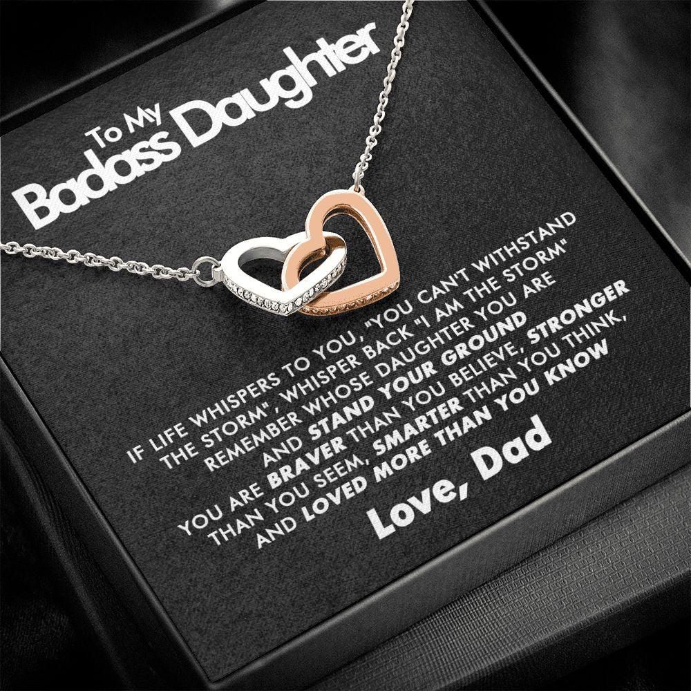 To My Badass Daughter - Stand Your Ground - Interlocking Hearts Necklace - Love Dad - Everyoou