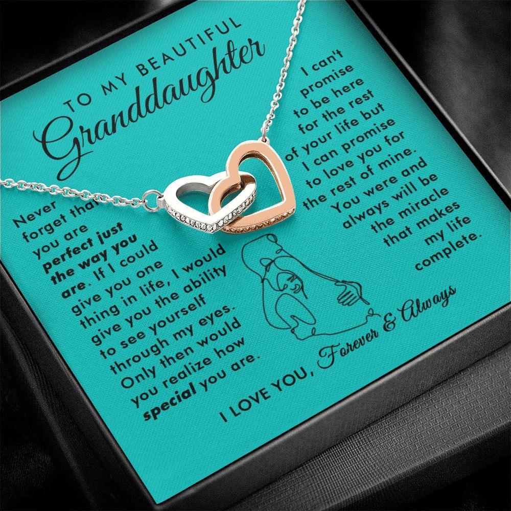 To My Beautiful Granddaughter - Miracle Of My Life - Interlocking Hearts Necklace - Everyoou