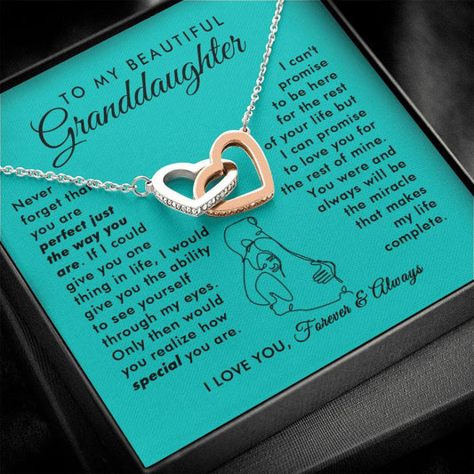 To My Beautiful Granddaughter - Miracle Of My Life - Interlocking Hearts Necklace - Everyoou