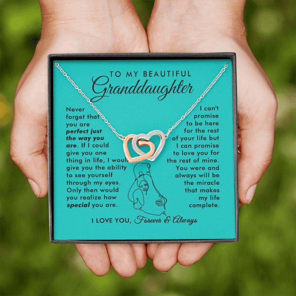To My Beautiful Granddaughter - Miracle Of My Life - Interlocking Hearts Necklace - Everyoou