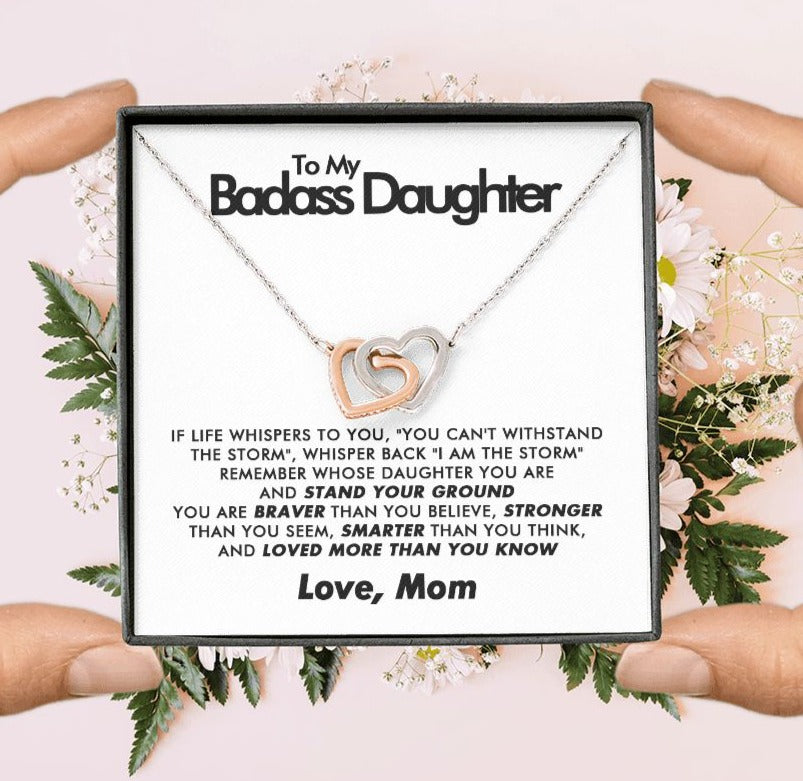 To My Badass Daughter - Interlocking Hearts Necklace - Love Mom - Everyoou