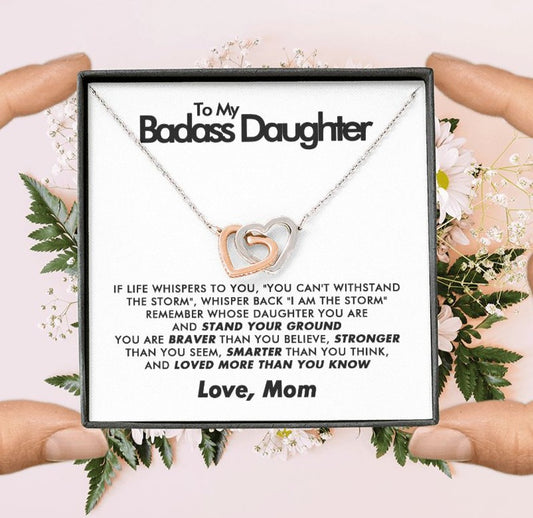 To My Badass Daughter - Interlocking Hearts Necklace - Love Mom - Everyoou