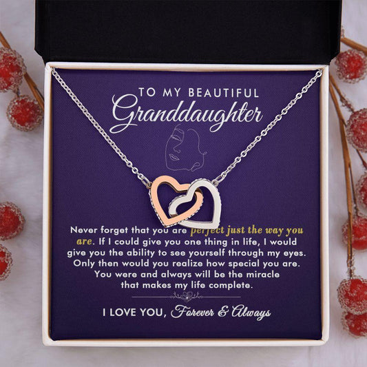 To My Beautiful Granddaughter - Perfect - Interlocking Hearts Necklace - Everyoou