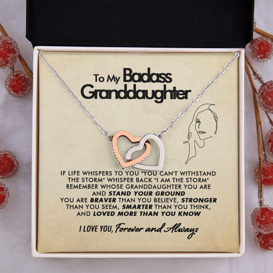 To My Badass Granddaughter - Loved - Interlocking Hearts Necklace - Everyoou