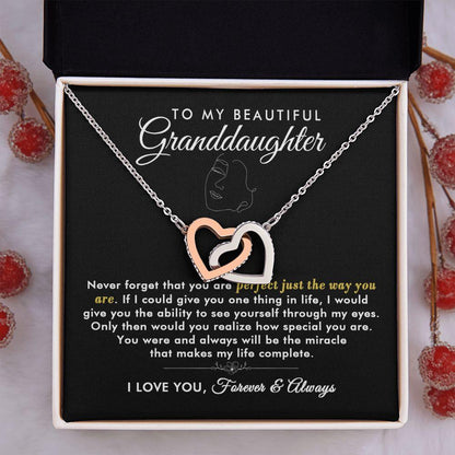 To My Beautiful Granddaughter - Just The Way You are - Interlocking Hearts Necklace - Everyoou